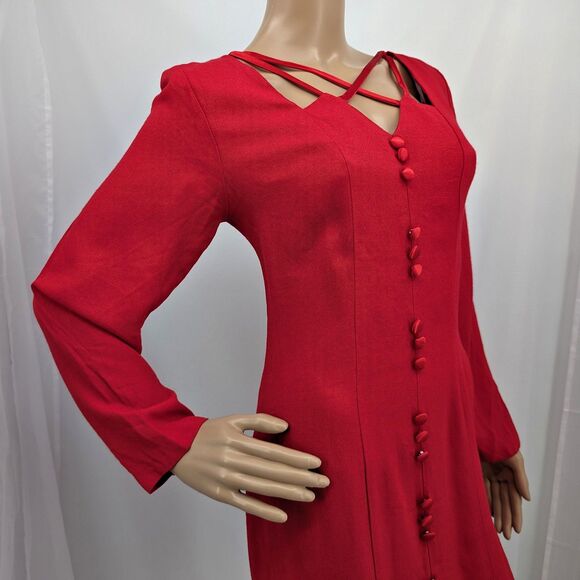 Vintage 1990s Frederick's of Hollywood Mini Dress Red Button Front Cut Out 11-12 - Picture 6 of 11